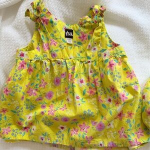 Tea Collection Yellow Dress with Pink and Blue Floral Design